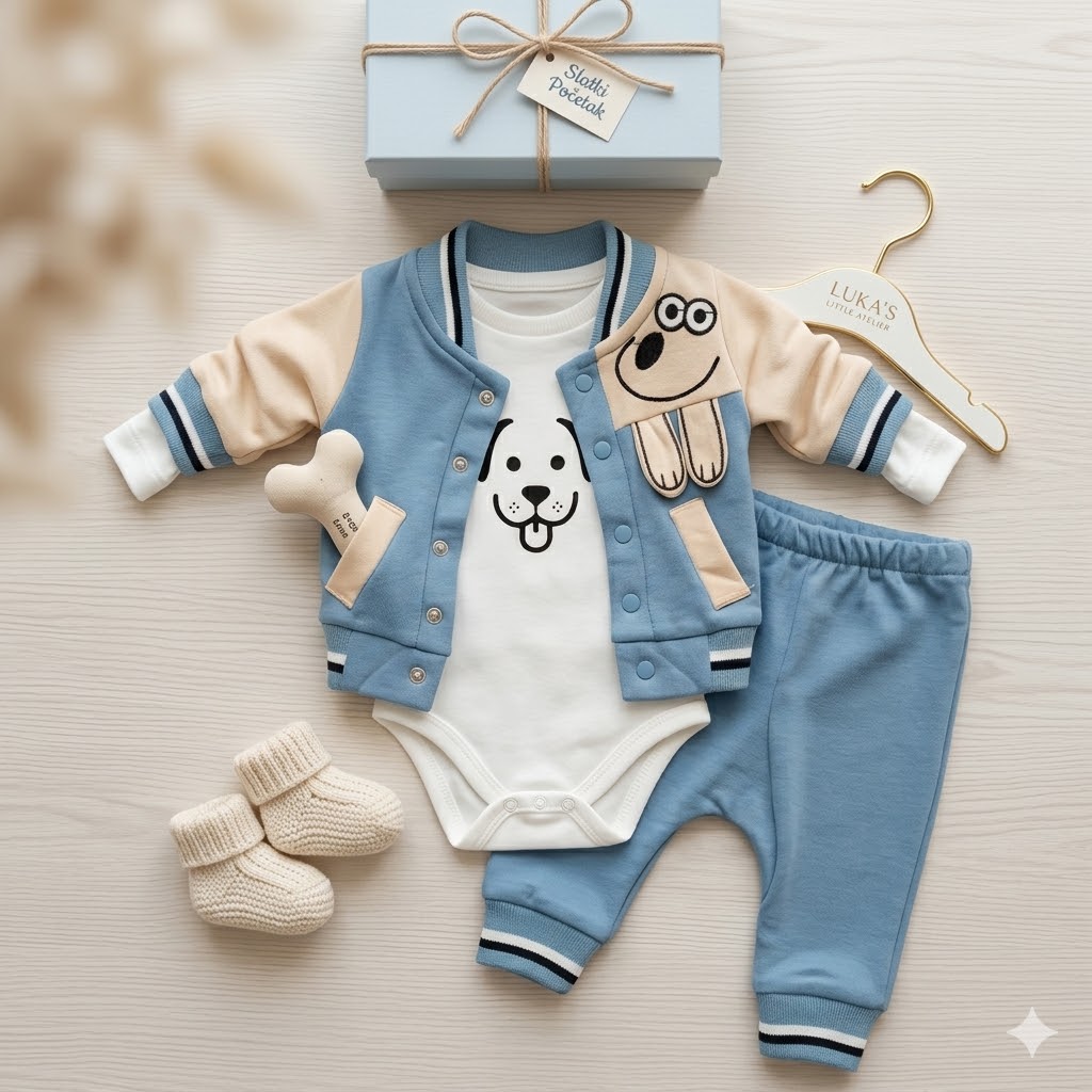SET ZA BEBE 3/1 PSIĆ PLAVI VEL. 56
